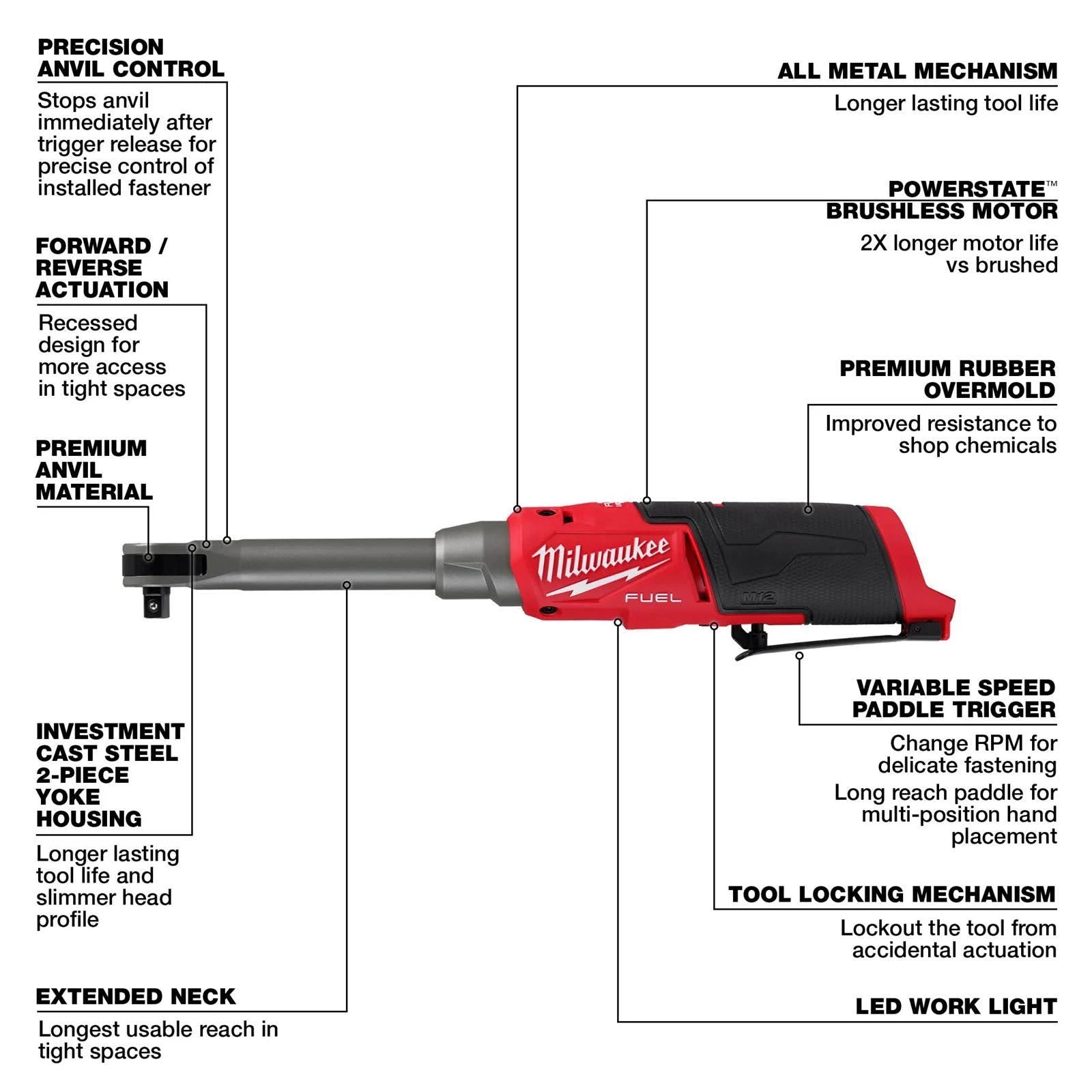 Milwaukee 2569-20 M12 FUEL 3/8" Extended Reach High Speed Ratchet BT