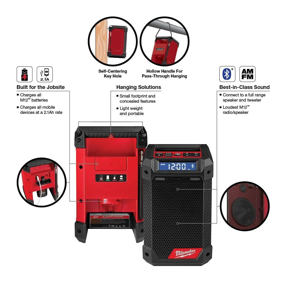 Milwaukee 2951-20 M12™ Radio + Charger - McCally Tool and Supply | Industrial Distributor & Repair
