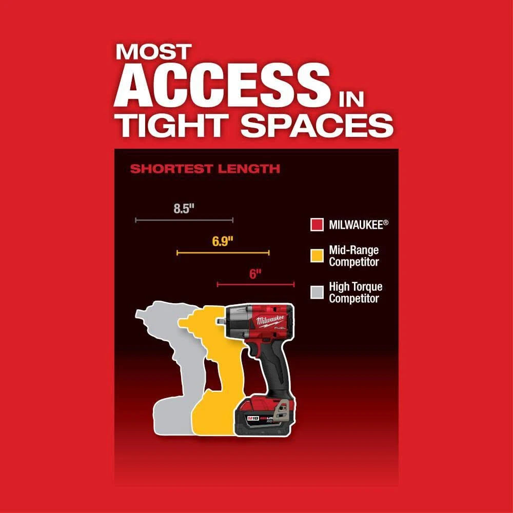 Milwaukee 2962P-20 M18 FUEL™ 1/2" Mid-Torque Impact Wrench w/ Pin Detent (Bare Tool) - McCally Tool and Supply | Industrial Distributor & Repair