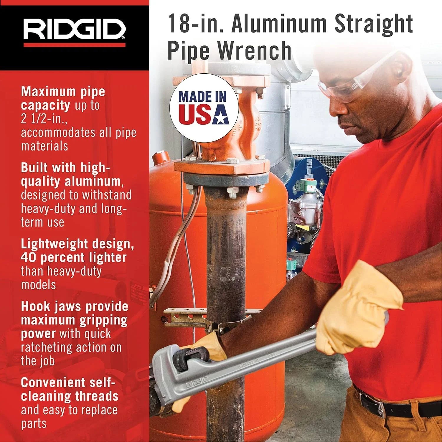 RIDGID 31100 18" Aluminum Straight Pipe Wrench - McCally Tool and Supply | Industrial Distributor & Repair