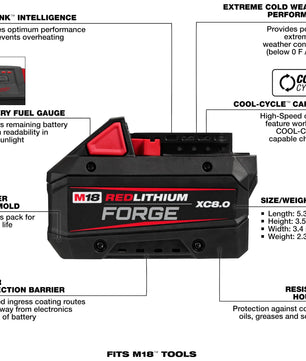 Milwaukee 48-11-1881 M18™ REDLITHIUM™ FORGE™ XC8.0 Battery Pack