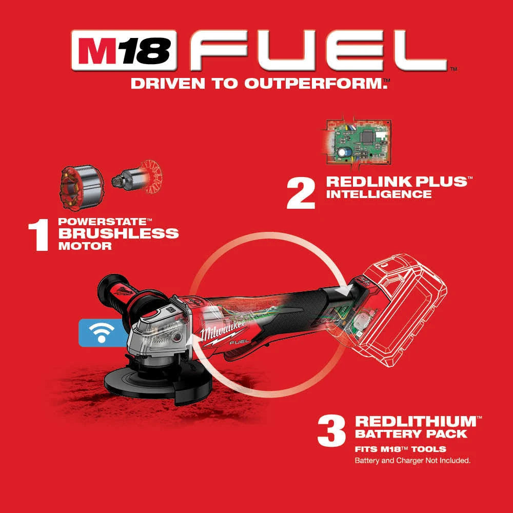Milwaukee 2882-20 M18 FUEL™ 4-1/2" / 5" Braking Grinder w/ ONE-KEY™ Paddle Switch, No-Lock - McCally Tool and Supply | Industrial Distributor & Repair