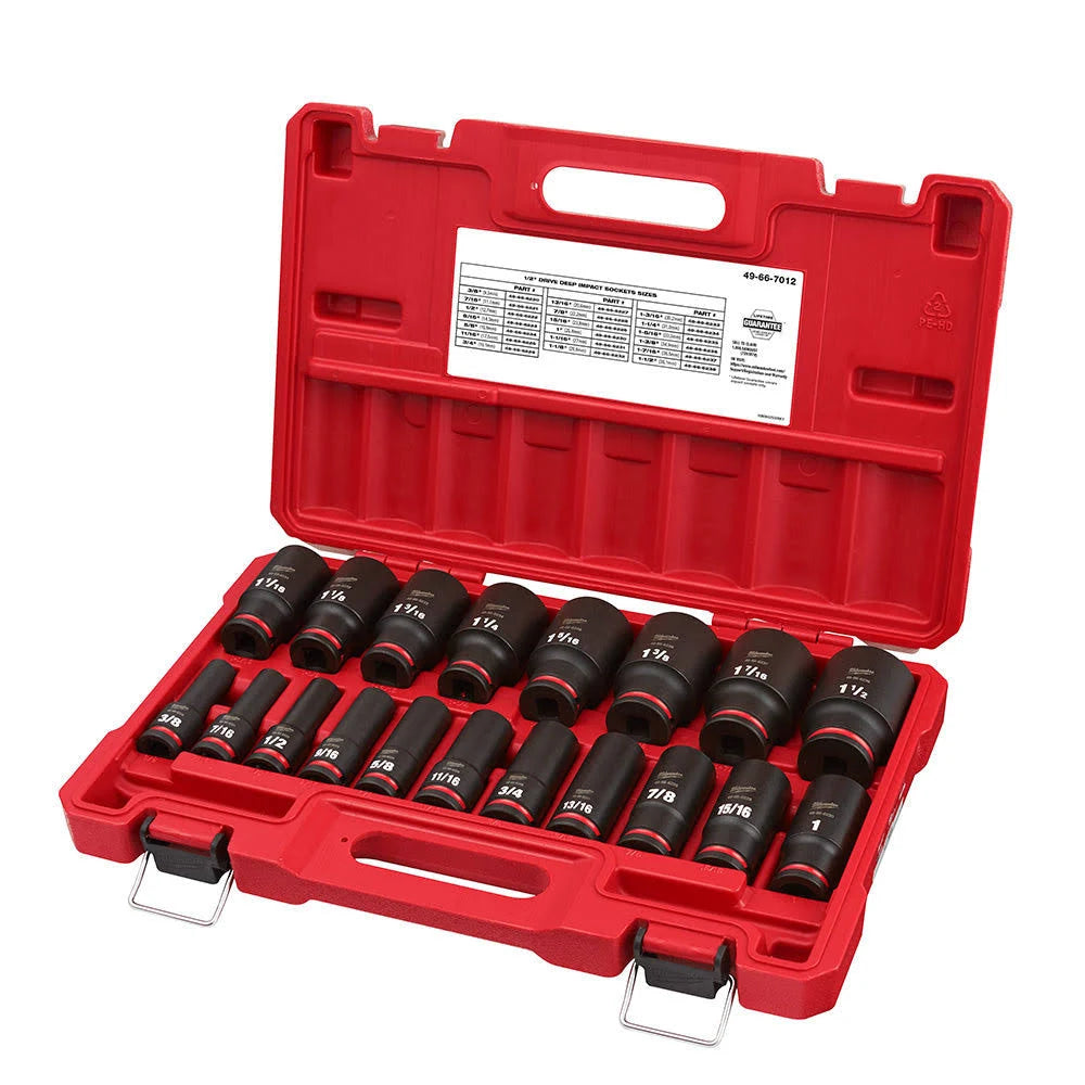 Milwaukee 49-66-7011 SHOCKWAVE Impact Duty™ 1/2" Drive SAE Deep 6 Point Socket Set (12 Pice)