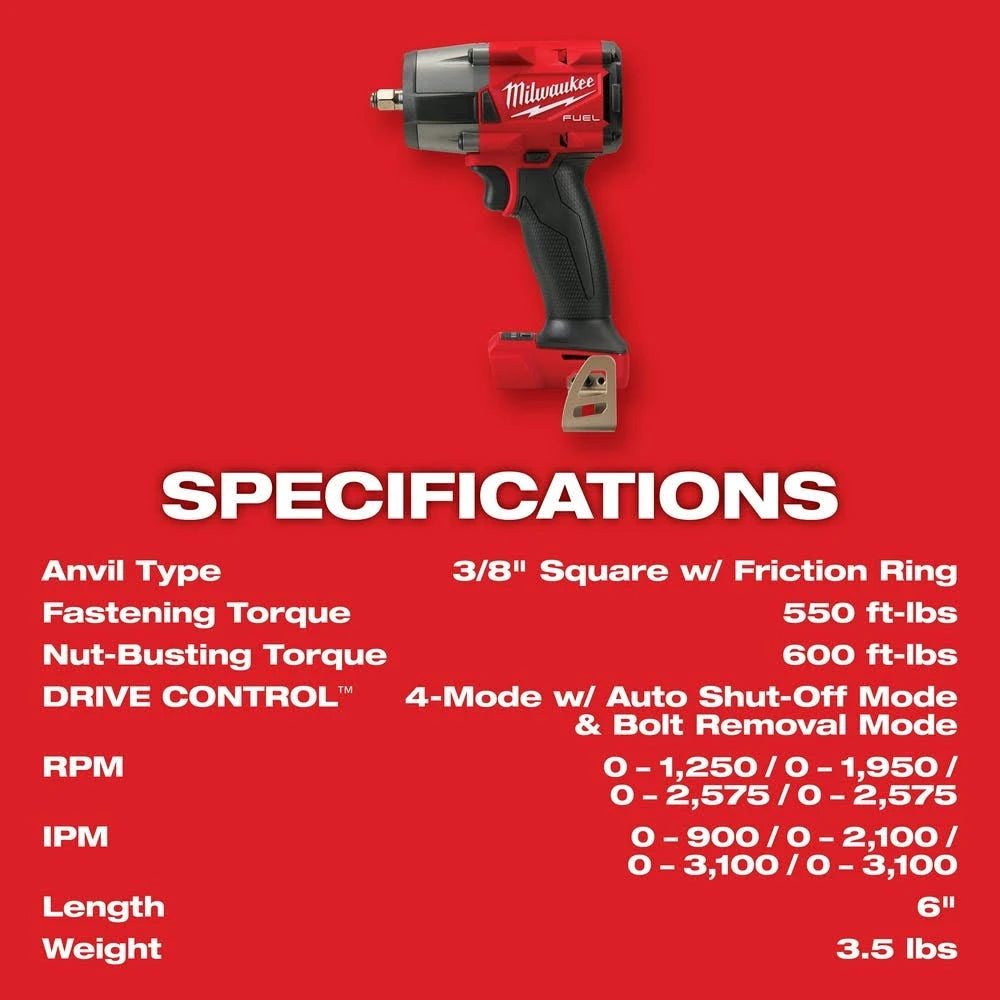 Milwaukee 2960-20 M18 FUEL™ 3/8" Mid-Torque Impact Wrench w/ Friction Ring Bare Tool - McCally Tool and Supply | Industrial Distributor & Repair