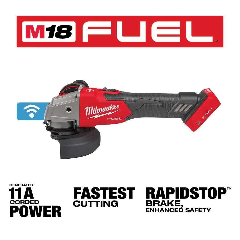 Milwaukee 2882-20 M18 FUEL™ 4-1/2" / 5" Braking Grinder w/ ONE-KEY™ Paddle Switch, No-Lock - McCally Tool and Supply | Industrial Distributor & Repair