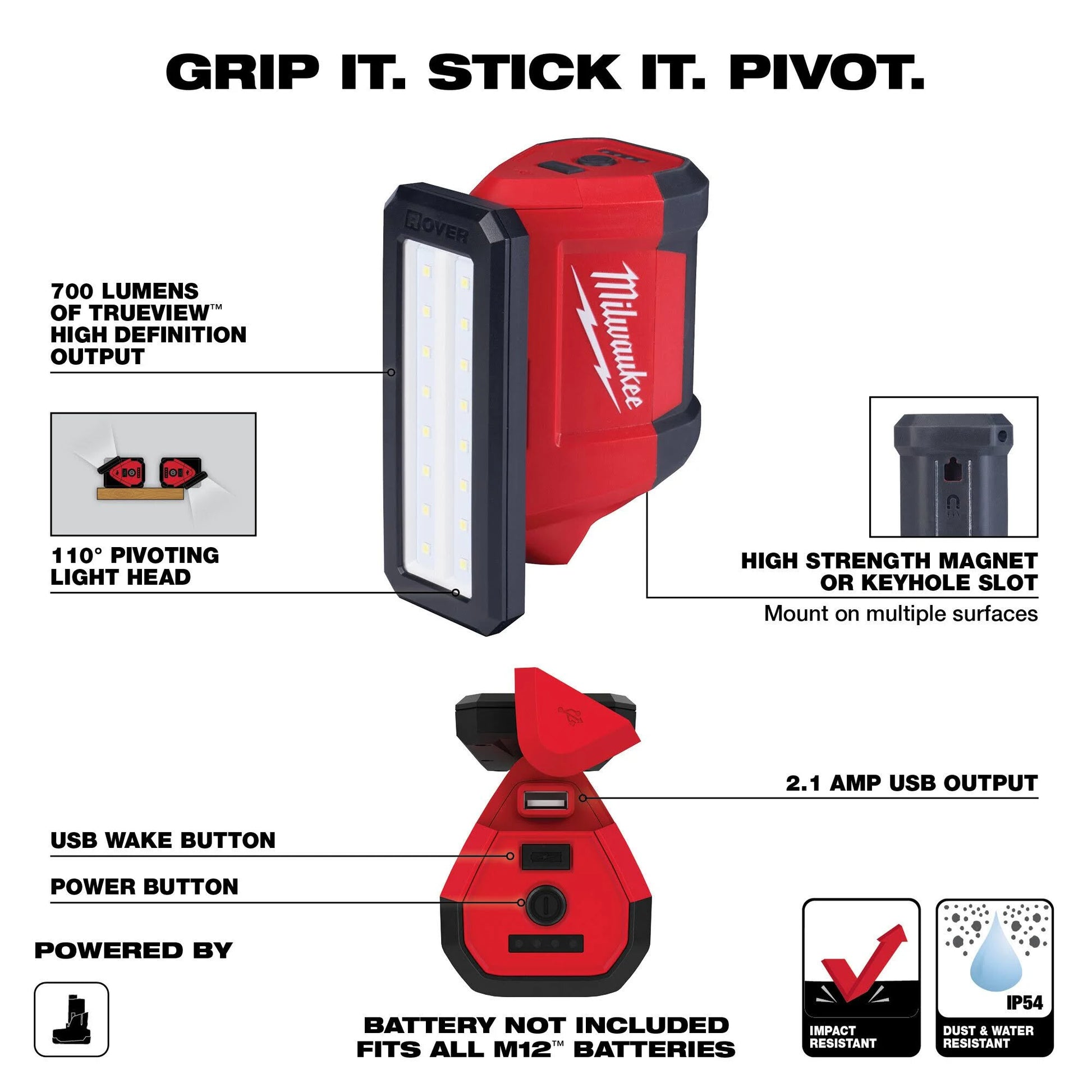 Milwaukee 2367-20 M12™ ROVER™ Service and Repair Flood Light w/ USB Charging