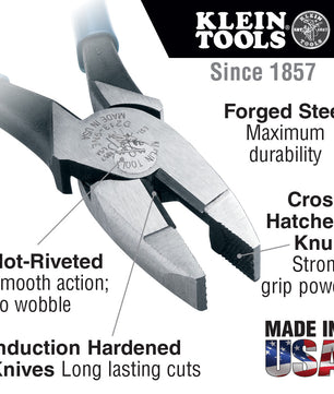 Klein Tools D213-9NE Lineman's Pliers, New England Nose, 9-Inch - McCally Tool and Supply | Industrial Distributor & Repair