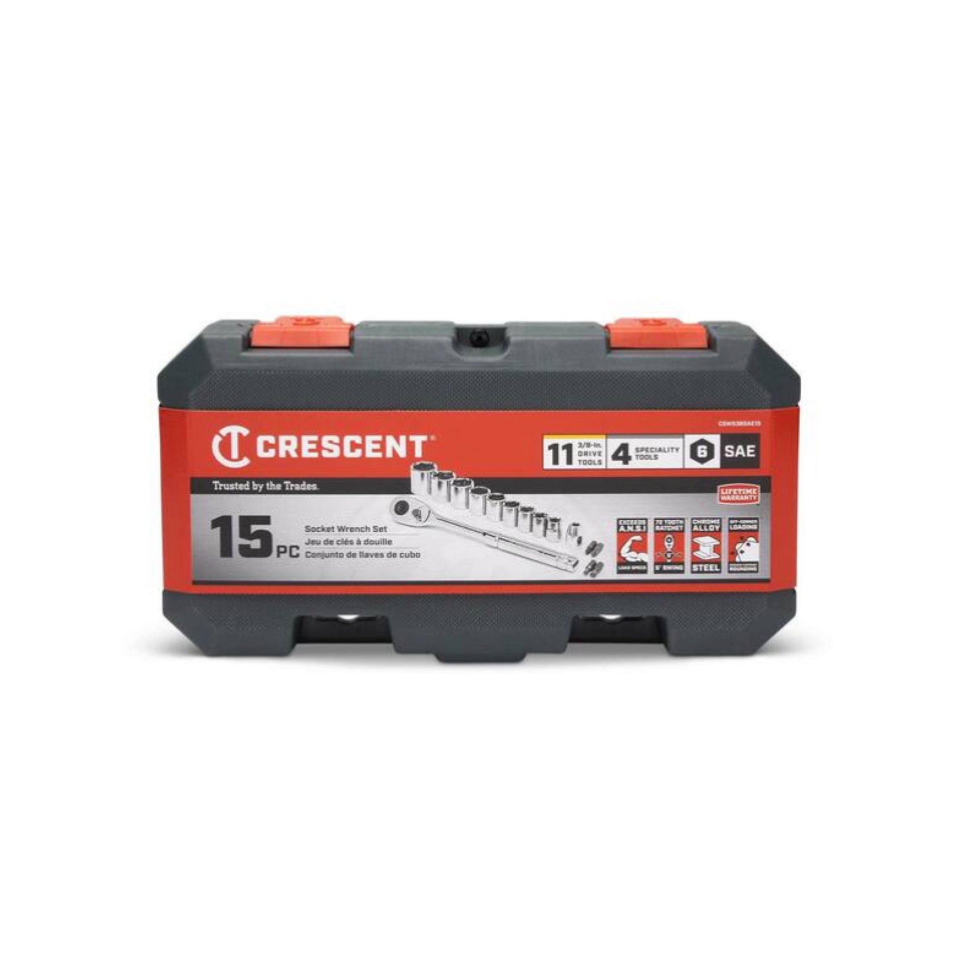 Crescent CSWS38SAE15 3/8" Drive 6 Point SAE Mechanics Tool Socket Wrench Set (15 Piece)