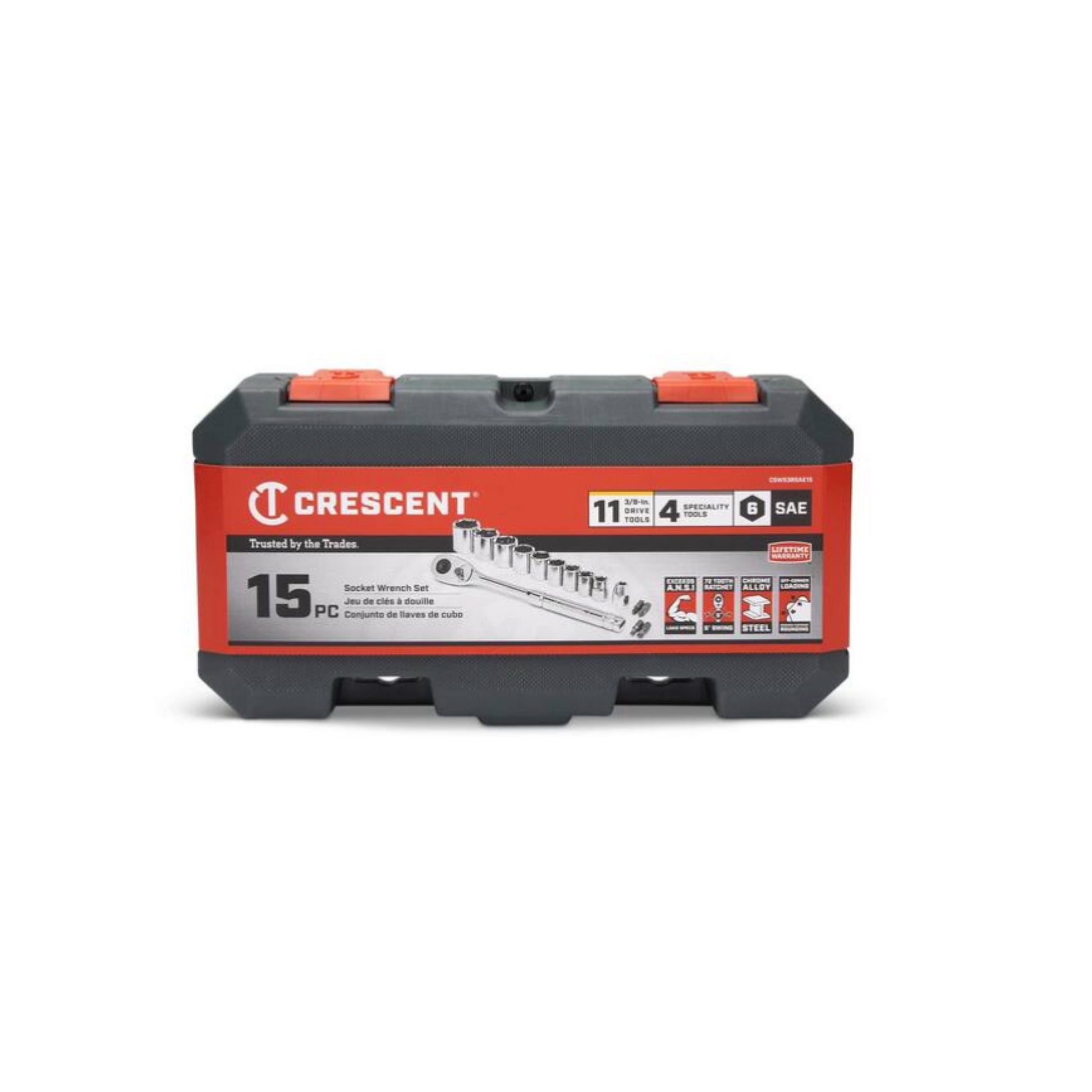 Crescent CSWS38SAE15 3/8" Drive 6 Point SAE Mechanics Tool Socket Wrench Set (15 Piece)