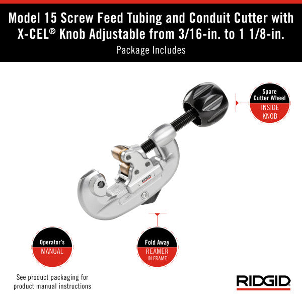 RIDGID 32920 Model 15 Screw Feed Tubing and Conduit Cutter